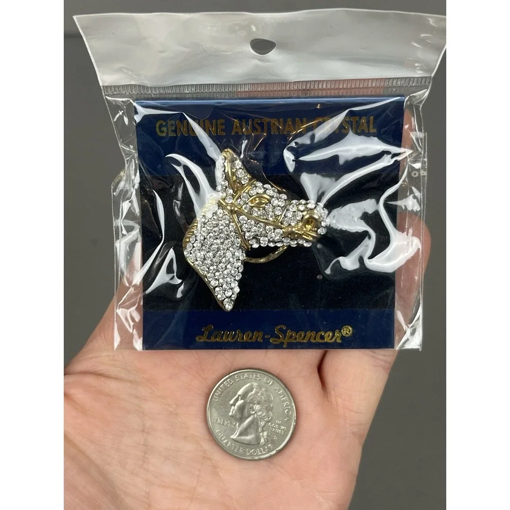 NEW Lauren Spencer Horse Head Equestrian Brooch Austrian Crystal Rhinestone Pin - Picture 5 of 6